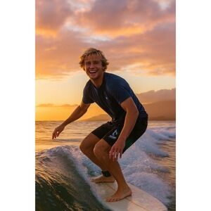 Amp Energy Board Shorts Black Green Graphic Drawstring Swim Trunks Size 34‎